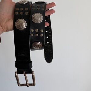 HONEST by Brighton Black Leather Belt with Faux Half Dollar Coins, size 34